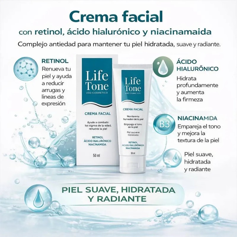 X2 Lifetone Crema Facial Con Ácido Hialurónico