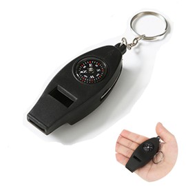 1 x 4-in-1 Survival Multifunctional Whistle with Compass, Thermometer & Magnifying Glass,Super Loud Whistle for Outdoor Activities,Hiking,Camping and Emergencies,Practical Keyring (Black)