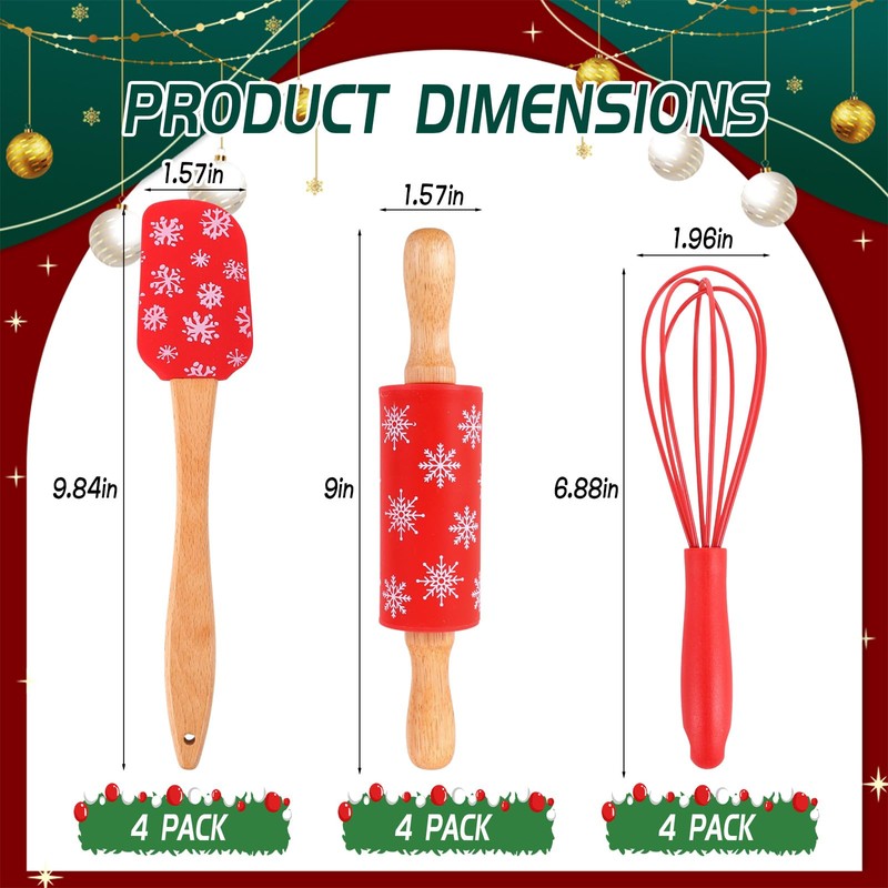 4sets Christmas Mini Bake Gift Sets Includes Silicone Spatula, Whisk,
