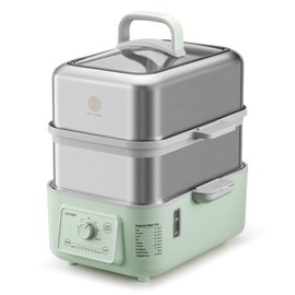 BUYDEEM G52 10.6 Quart 2-Tier Electric Food Steamer for 4-8 Servings, Vegetable Steamer for Cooking, 2-hour Auto Keep Warm, 7 Preset Timings, Dual Boil-Dry Protection, Stainless Steel, Cozy Greenish