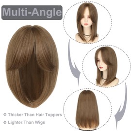 SHANGZI 14" Hair Toppers for Women Clip In Topper Hair Pieces With Bangs Hair Topper Top Synthetic Hairpieces Hair Extensions Ash Blonde Mix Ginger Brown