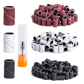 MelodySusie 300 Pcs Professional Sanding Bands with Mandrel for Nail Drill, 80 Coarse, 120 Medium, 180 Fine Grit Set for Acrylic Nails Manicures and Pedicures