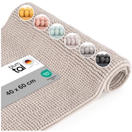 Blumtal Badematte 40x60 cm Chenille - Oeko-TEX zertifizierter Badteppich - Badematten & Badteppiche - Duschvorleger - Badvorleger rutschfest waschbar - Badezimmerteppich rutschfest - Beige
