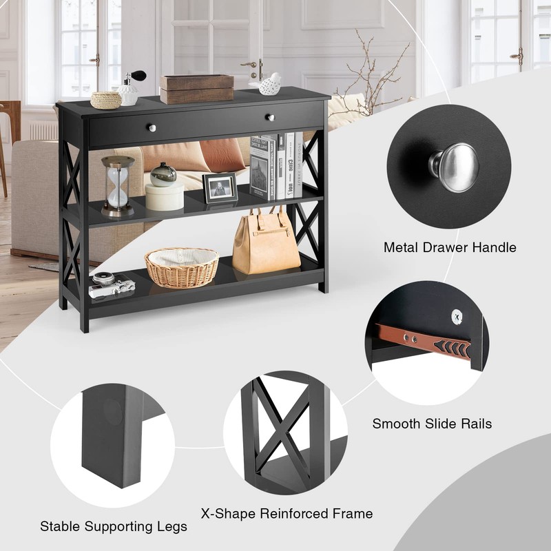 MAT EXPERT 3-Tier Entryway Table, Wooden Narrow Sofa Table with