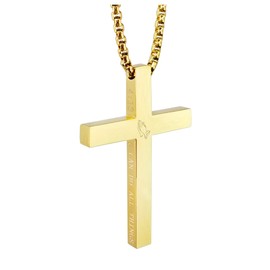 KouGeMou Cross Necklace Gold Stainless Steel Necklace Religious Bible Verse Pendant Crucifix Necklace Faith Jewelry with 23' Chain