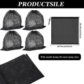 4 Pcs 24 x 24 Inch Pump Barrier Bag Large Pump Filter Bag Black Nylon Mesh Pond Filter Media with Drawstring for Aquarium Filtration Biological Outdoor Swimming Pool