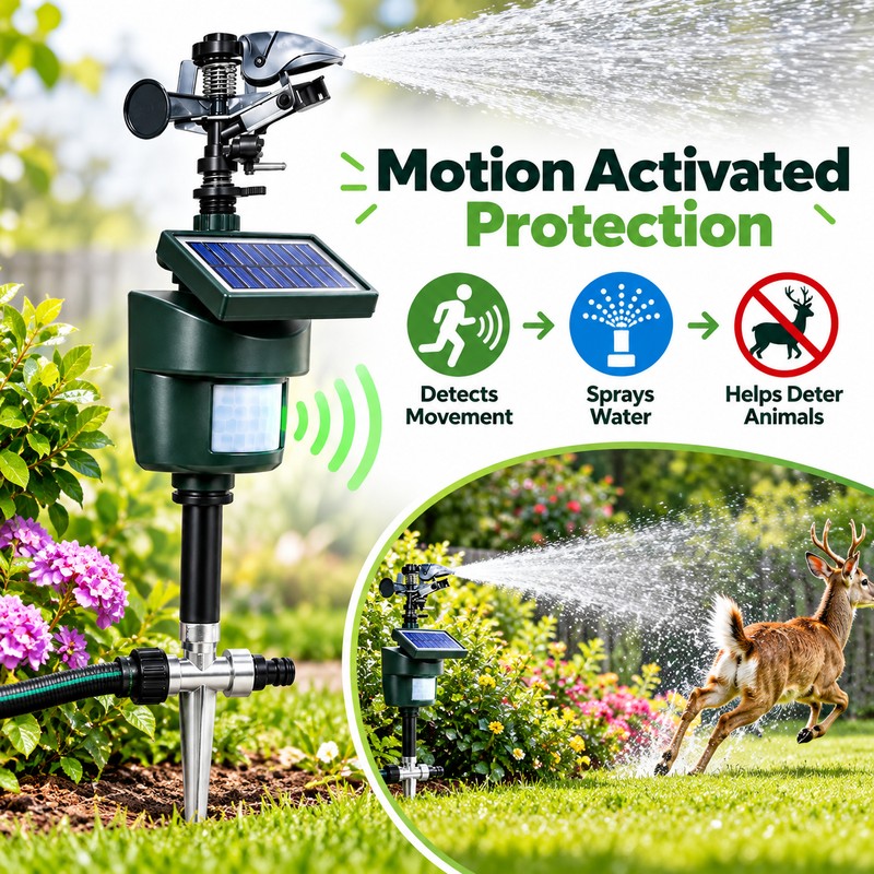 Solar Motion Activated Animal Repellent Sprinkler with Water Jet Spray