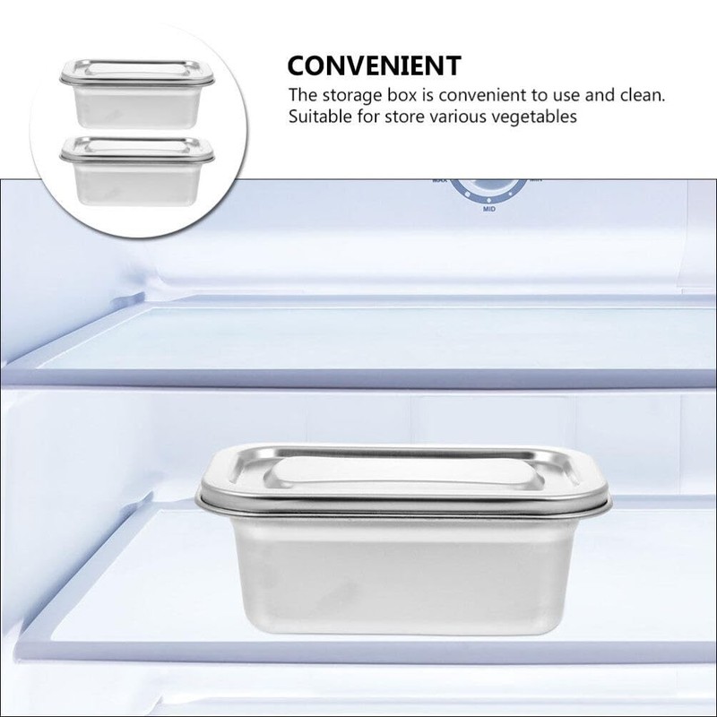 LALADEFIEE 2Pcs Stainless Steel Refrigerator Storage Box Set with Airtight