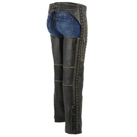 Milwaukee Leather Chaps for Women Black Premium Skin Rubbed Seams- Accented Lace Detailing Motorcycle Chap- MLL6527 - Small