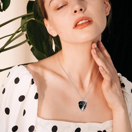 POPLYKE Sterling Silver Black Guitar Pick Music Pendant Necklace Music Lovers Gifts Gothic Jewelry for Women Her