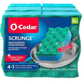 O-Cedar Scrunge Non-Scratch Scrub Sponge (Pack of 6) Multi-Use, All-Purpose, Odor-Resistant, Scrubbing Sponge Safely Cleans All Hard Surfaces in Kitchen and Bathroom Brush Cleaning Household Thick Traditional Scrubber - Size: 6 Count (Pack of 1)
