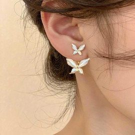 Iaceble Boho Butterfly Ear Jacket Earrings for Women Enamel Butterfly Earrings Front Back Earring Jewelry for Women
