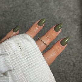 Olive Green Press on Nails Short Almond Shaped, SXVME Short Fake Nails Glue on Best Thick Natural Acrylic False Nails Handmade of Upgrade Gel Extra Short Fall Almond Nails, Big & Petite Fingers, 30Pcs