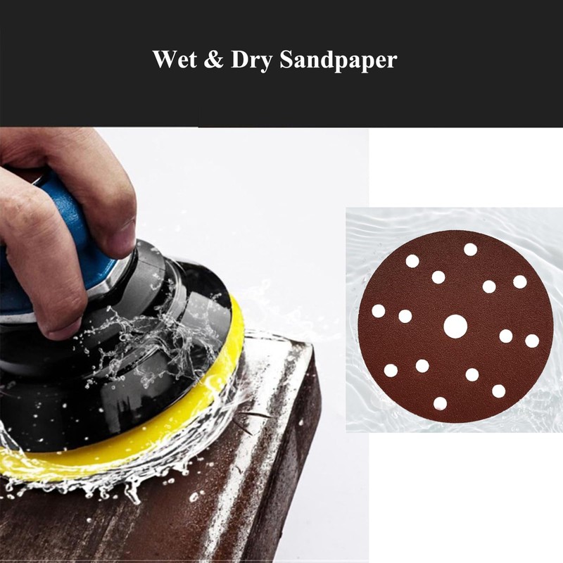 HOTCKB 50-Piece Sandpaper Discs Diameter 150 mm Velcro 15 Hole