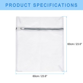 sourcing map Mesh Laundry Bags, 2Pcs 23.6"x23.6" Mesh Wash Bag Fine Net Travel Storage Organize Bag with Zipper for Delicate Clothing Laundry Stocking, Gray