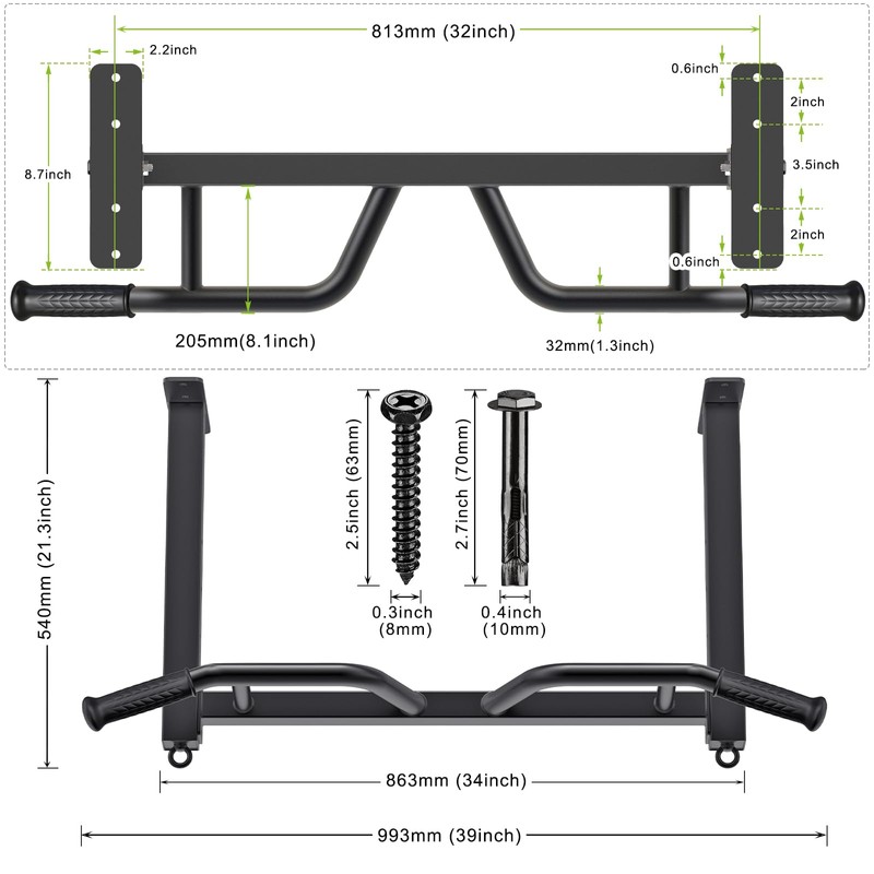 Kipika 32" Ceiling Mounted Pull Up Bar - Heavy Duty,