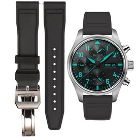 Feyert Fluororubber FKM Watch Strap Compatible with IWC Big Pilot Portofino Mens Sport Waterproof Replacement band 20mm 21mm 22mm Bracelet Butterfly buckle (20mm, BLACK)