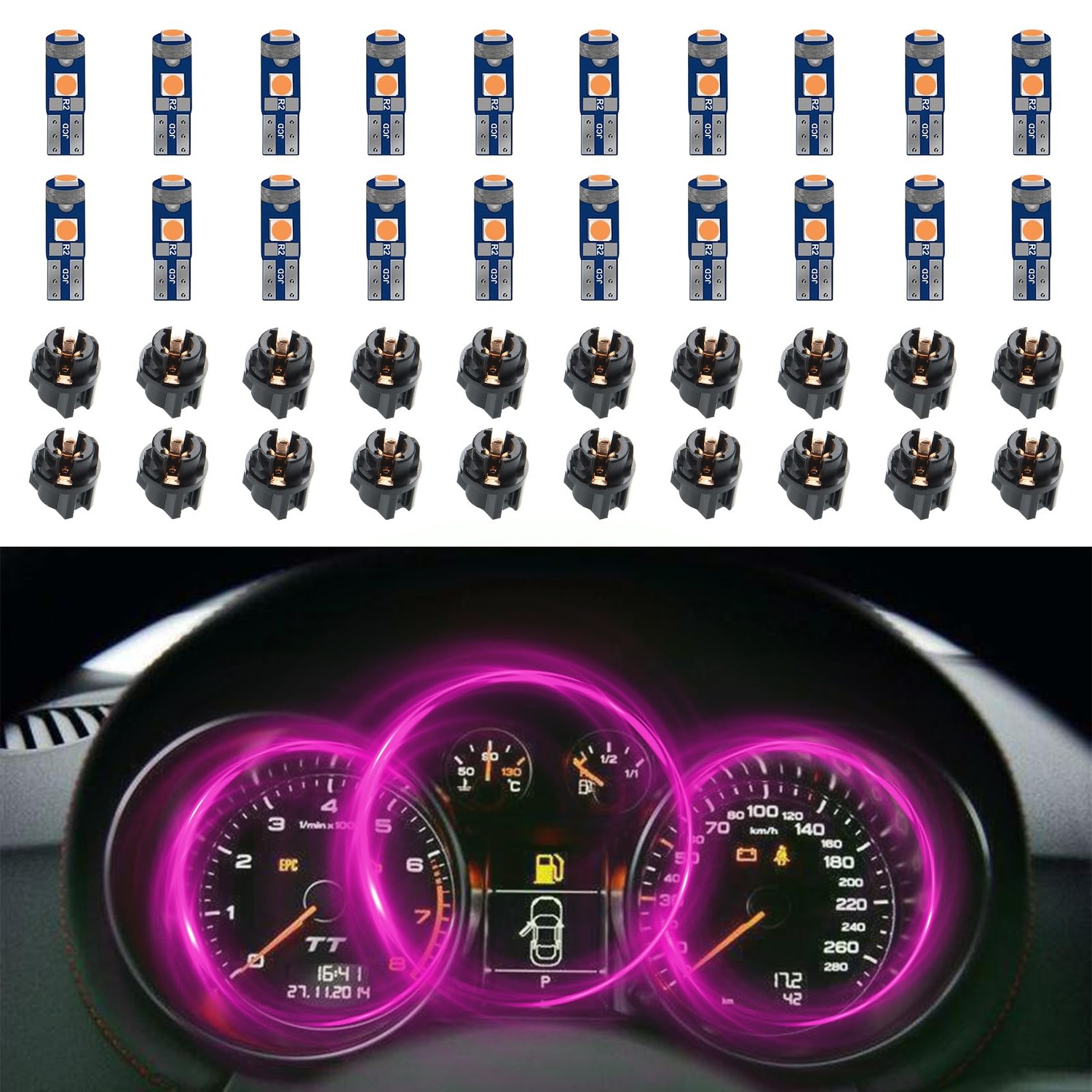 RGOAANC 20PCS T5 LED Lights for Dashboard, Dashboard Bulbs, T5 37 74 ...
