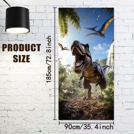 arricraft 1 Pc Dinosaur Theme Polyester Door Cover, Dinosaur Charging Out of Forest Backdrop Banner Door Porch Sign Photography Background for Indoor Outdoor Porch Home Decor Accessories