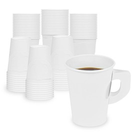 Restaurantware Restpresso 9 Ounce Coffee Cups With Handle, 1,000 Single Wall Coffee Cups - Greaseproof, Disposable, White Paper Hot Cups, Rolled Rim, For Hot And Cold Beverages