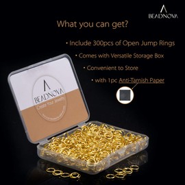 BEADNOVA 6mm Jump Rings Gold Jump Rings for Keychains Open Jump Rings for Necklace Repair (300Pcs)