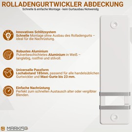 Markiso® Roller Shutter Belt Cover [Pack of 5] - Hole Spacing 185 mm | Belt Winder Cover Made of Aluminium | Easy Assembly without Belt Removal | Belt Winder Cover for Maxi Belts | Colour White