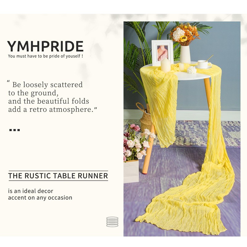 YMHPRIDE 2 Packs Cheesecloth Table Runner Baby Yellow, 90x300cm Light