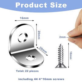 Flintronic Angle Connector, Pack of 22 Stainless Steel Metal Angle 90 Degrees with 44 Screw, Corner Angle Metal for Wood, Shelves, Furniture, Cabinets, Desk (20 x 20 x 16 mm)