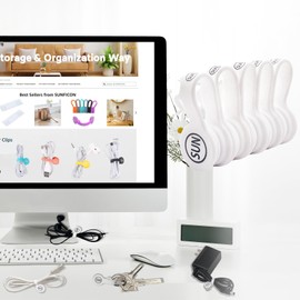 SUNFICON Magnetic Cable Clips Cable Organizers Earbuds Cords Clips Bookmark Whiteboard Noticeboard Fridge Magnets USB Cable Managers Keepers Ties Straps for Home Kitchen,Office,School,5 Pack White