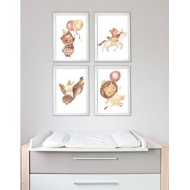 BABYLEDO Set of 4 Posters for Children's Room Pictures, Wall Pictures, Baby Room Decoration, DIN A4, Boy, Girl (Beige/Brown)