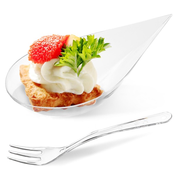 TOFLEN 100ct Mini Appetizer Plates with Tasting Forks, 4 Inch
