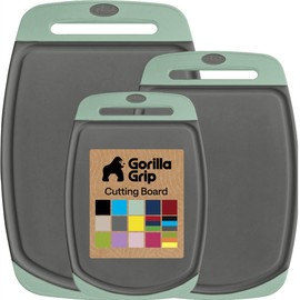 GORILLA GRIP BPA-Free Reversible Kitchen Cutting Board Set of 3, US Designed, Nonporous, Juice Grooves Catch Liquid, Slip Resistant Border, Dishwasher Safe, Durable Food Chopping Boards, Gray Mint