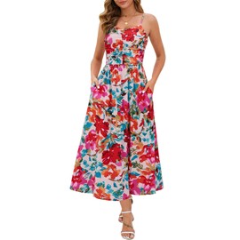 Annebouti Summer Spring Maxi Sundresses for Women 2025 Casual Boho Sleeveless Open Back Flowy Floral Graduation Hawaiian Beach Wedding Guest Flowy Long Dress Flower M