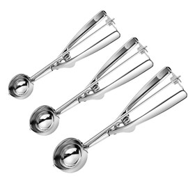 MEETOZ 3PCS Ice Cream Scoop, Premium Cookie Scoop Set, Small/Medium/Large Stainless Steel Scoop, Ice Cream Scooper with Trigger Release, Cookie Scooper for Baking, Cupcake Scoop