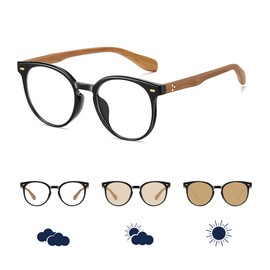 Feisedy B1169 Dimmable Sunglasses, Blue Light Reduction, Glasses, UV Protection, Discoloration Lenses, Non-Polarized, TR90, Lightweight, Fashion, Unisex, Black frame (clear lens is brown)