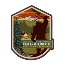 Die Cut Sticker Glacier National Park, Montana, Home of Bigfoot, Contour Vinyl Sticker 3 to 6 inches, (Waterproof Decal for Cars, Water Bottles, Laptops, Coolers), Large