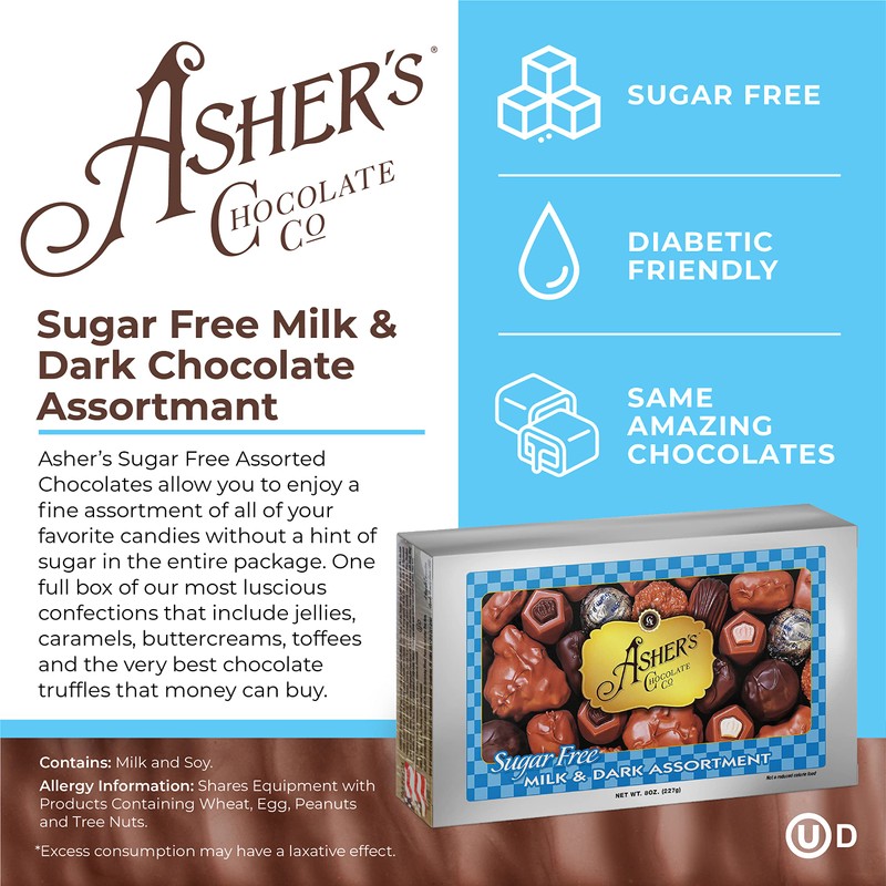 Asher's Sugar Free Chocolate Candy Assortment - Kosher, Keto, Milk