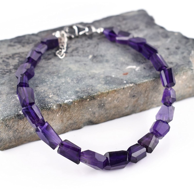 Natural Zambian Amethyst Gemstone Full Beaded Nuggets Choker Bangle Bracelets