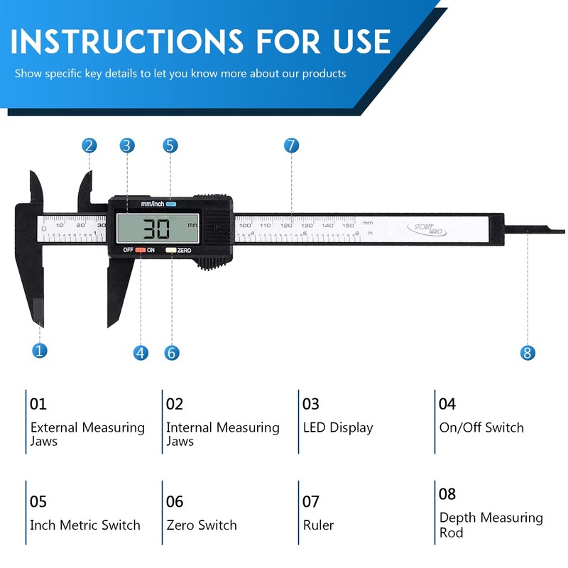 STORMHERO Digital Caliper, 0-6"/150mm Vernier Calipers, Electronic Micrometer Caliper with