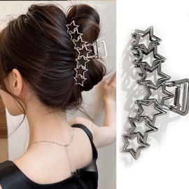 Metal Hair Claw Clips, 1Pcs Stylish Star Pattern Claw Clip for Thin & Thick Hair - Easy Back Styling Accessory (Silver Star)