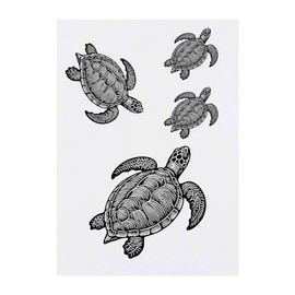 4 x 'Swimming Turtle' Temporary Tattoos - Water Resistant, Skin-Safe, Non-Toxic Transfers, Mixed Sizes (TO00074058)
