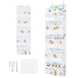 Clastyle Animals Over The Door Organizer Star Nursery Hanging Storage Organizer for Kids Clothes Diaper Toy Closet Door Hanging Shelf Storage for Bedroom Bathroom Pantry, Bear, 5-Tier
