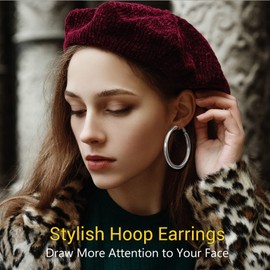 PROSTEEL Women's Hoop Earrings 5 mm Thick Round Hoop Earrings 30 mm/40 mm/60 mm/80 mm Hoop Earrings Stainless Steel/18 K Gold-Plated Earrings Accessory for Women Girls, Metal, Not applicable