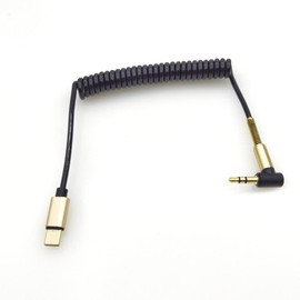 Coiled USB C to 90 Degrees 3.5mm Audio Aux Jack Cable,MMNNE Type C Male to 3.5mm Male Extension Headphone Audio Stereo Cord Car Aux Cable for USB-C Smartphone Device