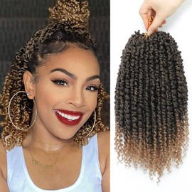 passion twist crochet hair Pre Looped, 8 Inch 9 Packs Pretwisted Passion Twist Hair,Soft Pre Twisted Ombre Crochet Hair For Women Short Curly Crochet Braids(8",T1B/27#)