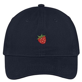 Trendy Apparel Shop Strawberry Embroidered Brushed 100% Cotton Baseball Cap Dad Hat - Navy