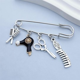 coadipress Crystal Comb Scissors Brooch Pin for Women Men Unique Gold Silver Barber Tools Salon Hairdresser Corsage Collar Pin Gifts Jewelry (Black Hairdrier)