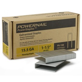 Powernail PS150 15.5 Gauge 1-1/2 Inch Length 1/2 Inch Crown Hardwood Flooring Collated Galvanized Staples (Box of 1000)