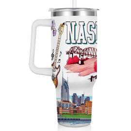 Pininerr City Tumbler 40oz,Stainless Steel Water Bottle for Hot & Cold Beverages-City Gift Idea (Nashville)