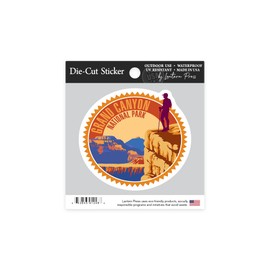 Die Cut Sticker Hiker in Grand Canyon National Park, Psychedelic, Contour, Lantern Press Artwork Vinyl Sticker 1 to 3 inches (Waterproof Decal for Cars, Water Bottles, Laptops, Coolers), Small